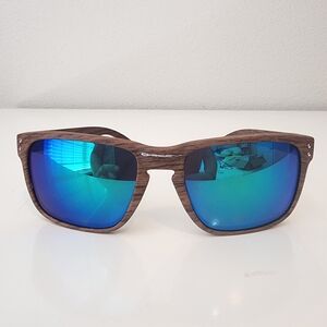 Blue Mirrored Sunglasses with Wood Frame
